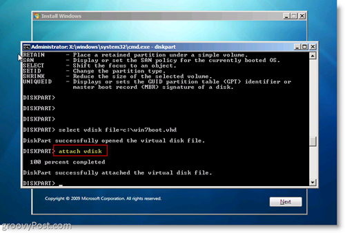 Windows 7 Native VHD Install Dual Boot Attack VHD from CMD Monit