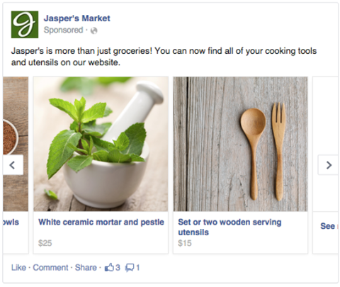 przykład reklamy wielu produktów na Facebooku