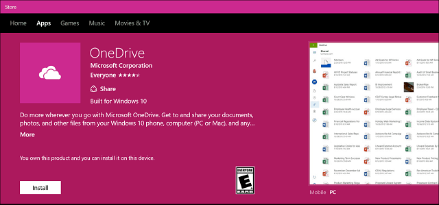 Aplikacja Windows OneDrive 10