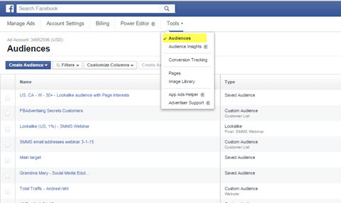 funkcja menedżera reklam na Facebooku