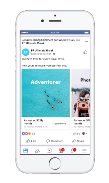Facebook wprowadził nowy rodzaj dynamicznej reklamy podróży o nazwie „rozważanie podróży”.