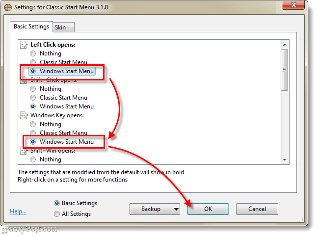 klasyczna powłoka, ustawienia menu Start systemu Windows
