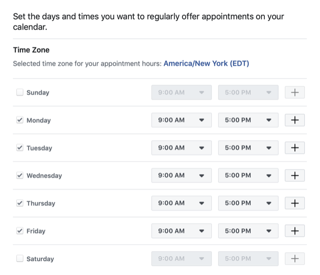 ustal daty i godziny dostępne dla rezerwacji spotkania na stronie Facebook