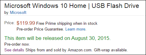Zamów w przedsprzedaży dysk flash USB Windows 10 Retail od Amazon