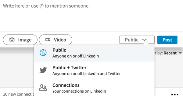 Aby każdy mógł zobaczyć wpis na LinkedIn, z listy rozwijanej wybierz opcję Publiczny.