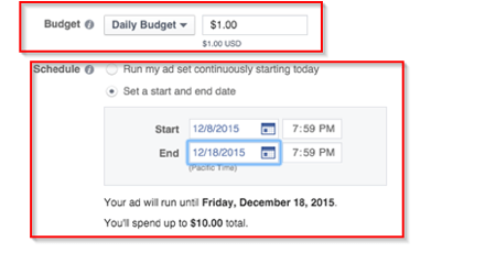 budżet i czas trwania reklam na Facebooku
