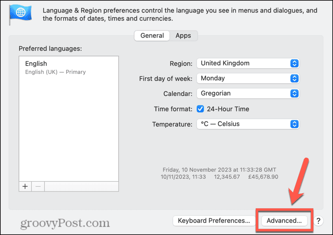 zaawansowane ustawienia języka i regionu systemu Mac