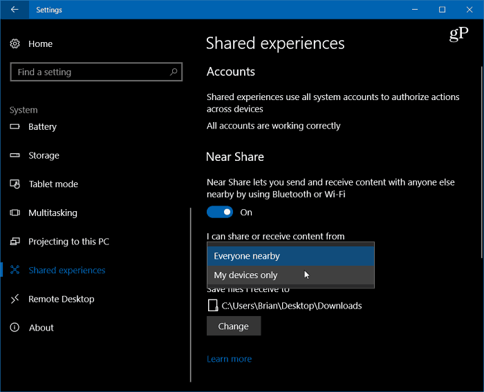 1 Włącz ustawienia Windows 10 Near Share