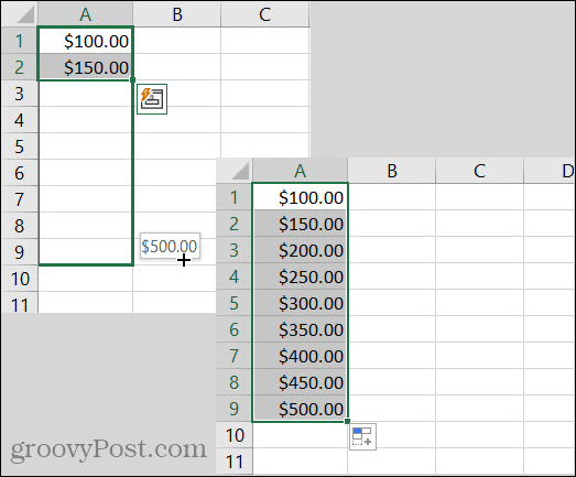 Wzorzec waluty autouzupełniania programu Excel