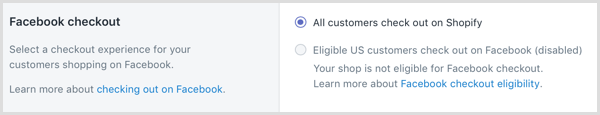W Shopify wybierz sposób realizacji transakcji dla swoich klientów robiących zakupy na Facebooku.