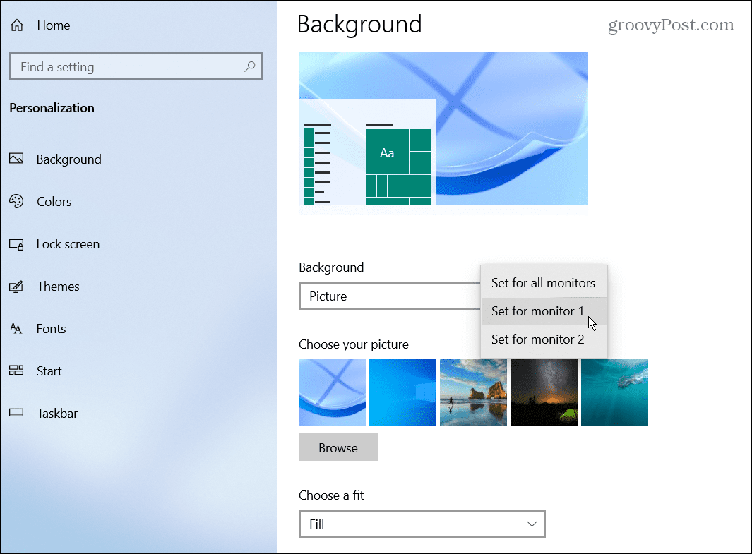 wybierz tapetę monitora Windows 10