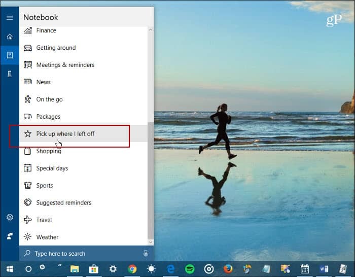 Cortana Notebook Odbierz tam, gdzie skończyłem
