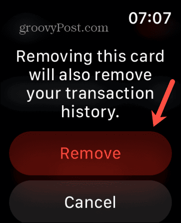 Apple Pay potwierdź usunięcie na Apple Watch