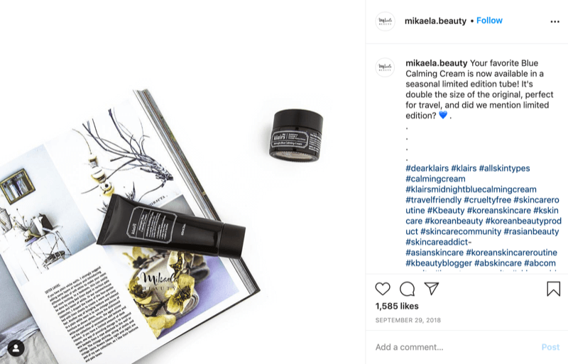 przykład prezentu sezonowego @ mikaela.beauty znalezionego i udostępnionego za pośrednictwem posta na Instagramie, w którym odnotowano ograniczony przedmiot
