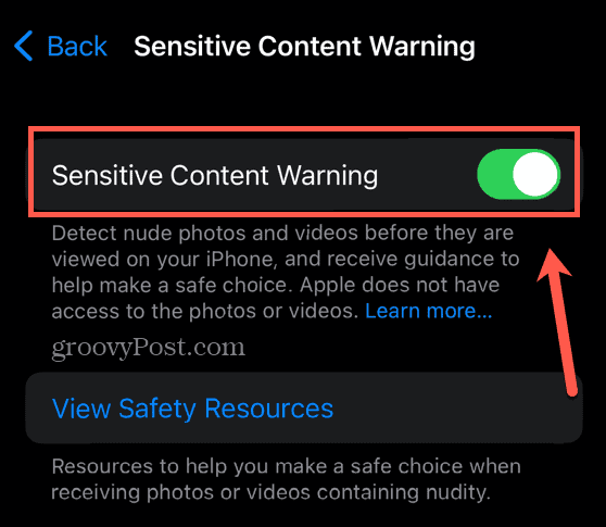 Włącz ostrzeżenie o poufnej zawartości iOS