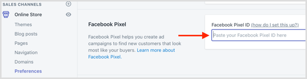 Wklej swój Facebook Pixel ID do Shopify.