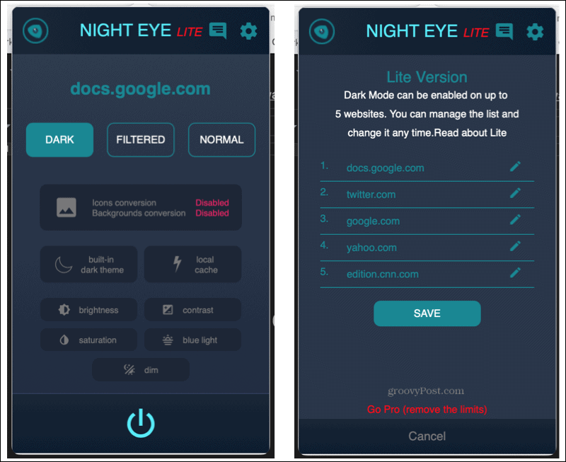 Rozszerzenie Night Eye w Safari