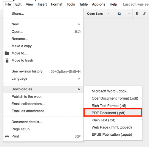 Dysk Google umożliwia wyeksportowanie dowolnego dokumentu jako PDF.