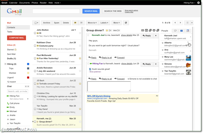 Gmail Labs: nowy panel odczytu, podobnie jak Outlook