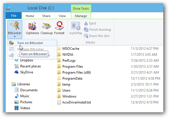 Wstążka Eksploratora plików BitLocker