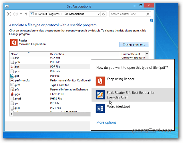 Otwórz pliki PDF i zdjęcia w programach na komputery z systemem Windows 8
