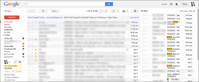 podgląd zrzutu Gmaila z całą pocztą w 2. okienku po prawej stronie