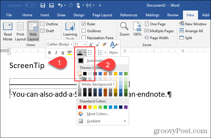 Zmień kolor cyfry przypisu końcowego w programie Word