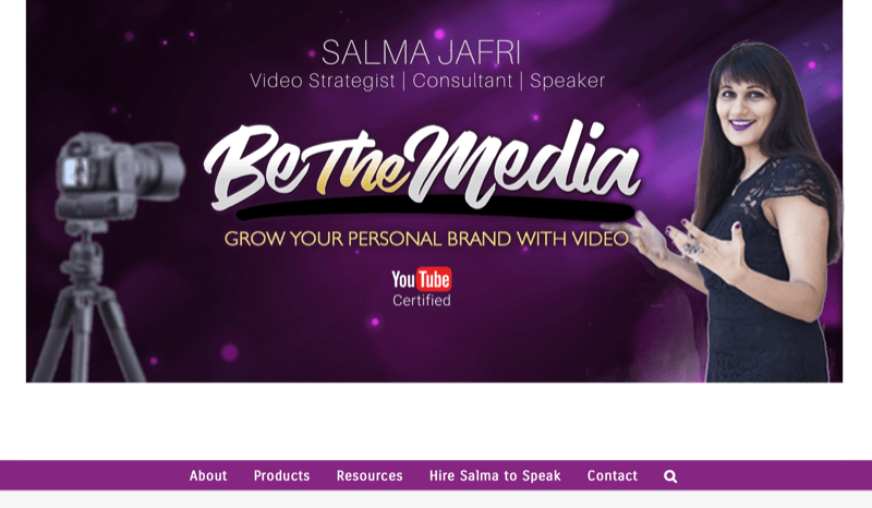 zrzut ekranu witryny salma jafri, na której zaznaczono, że jest marką medialną