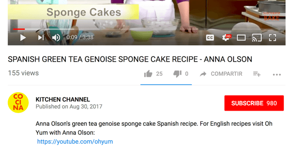 Cocina kieruje anglojęzyczną publiczność na inny kanał kulinarny w YouTube.