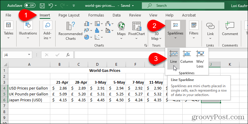 Wybierz typ wykresu przebiegu w czasie w programie Excel