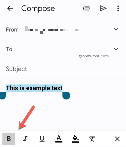 Pasek formatowania tekstu w aplikacji Gmail na urządzeniu mobilnym