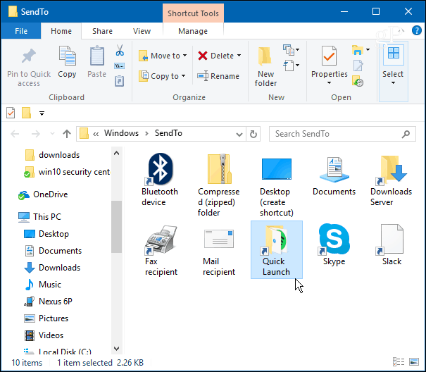 Dodaj pasek szybkiego uruchamiania do menu kontekstowego „Wyślij do” systemu Windows 10