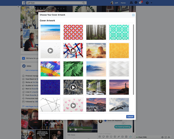 Facebook umożliwia teraz użytkownikom wybranie wideo do zdjęcia w tle profilu z biblioteki grafiki. 
