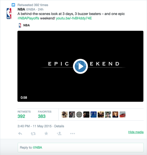 tweet NBA z filmem z YouTube