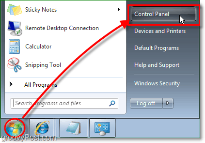 kliknij menu Start orb systemu Windows 7, a następnie kliknij panel sterowania, aby rozpocząć usuwanie IE