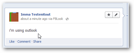 status na Facebooku został zaktualizowany za pomocą programu Outlook