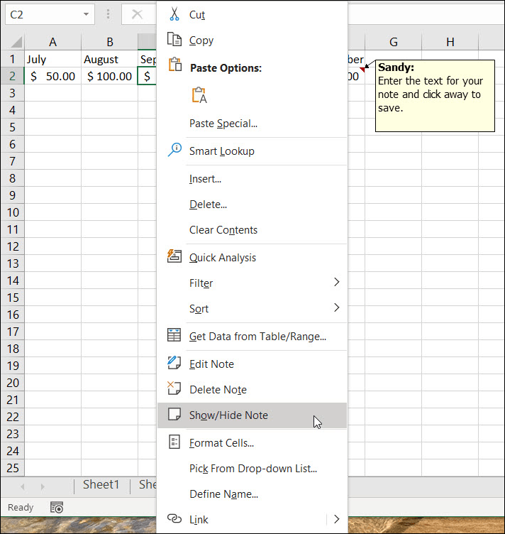 Pokaż lub ukryj notatki w programie Excel