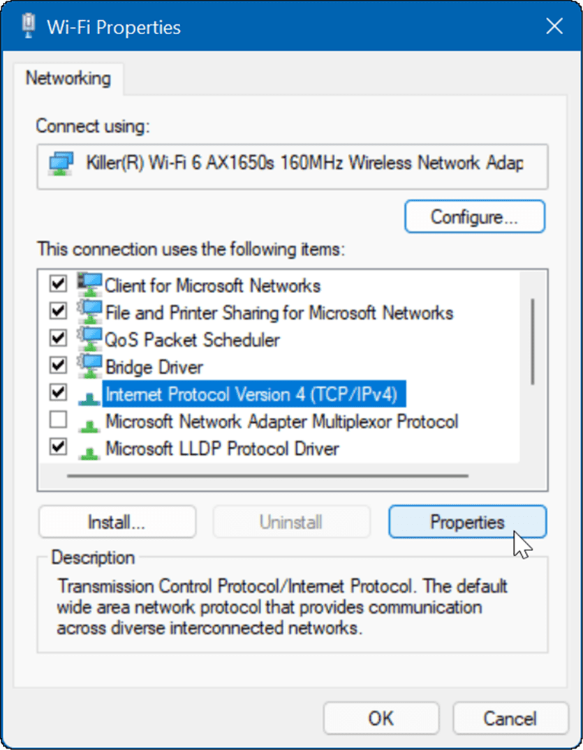 Właściwości Wi-Fi naprawiają powolny internet w systemie Windows 11