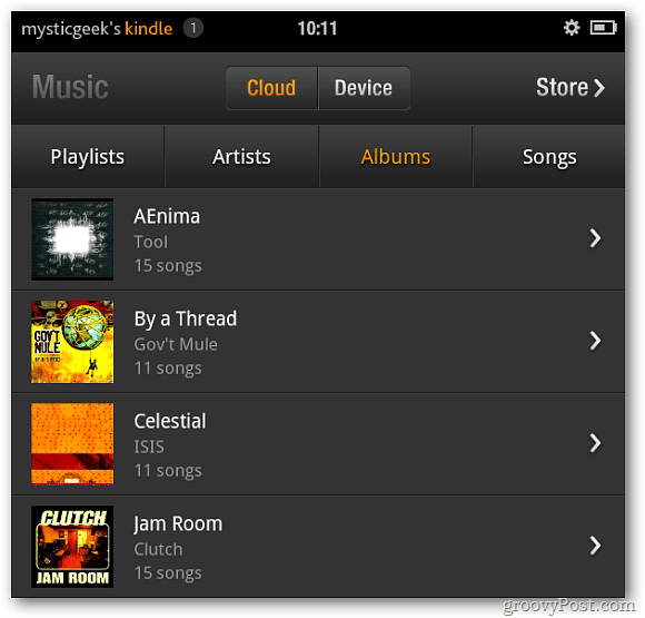 Kindle Fire Music z Cloud Player