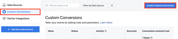 Użyj narzędzia konfiguracji wydarzeń na Facebooku, krok 10, opcja menu, aby skonfigurować niestandardowe konwersje dla Twojego piksela Facebooka 