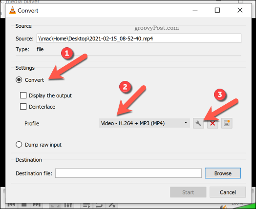 Ustawianie ustawień konwersji w VLC w systemie Windows