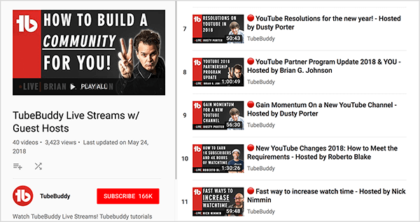 Program TubeBuddy Live obejmuje transmisje na żywo prowadzone przez Dusty Portera, a także innych ekspertów od transmisji na żywo.