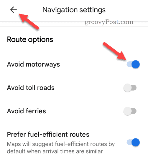 Ustawienie umożliwiające zawsze unikanie autostrad w Mapach Google