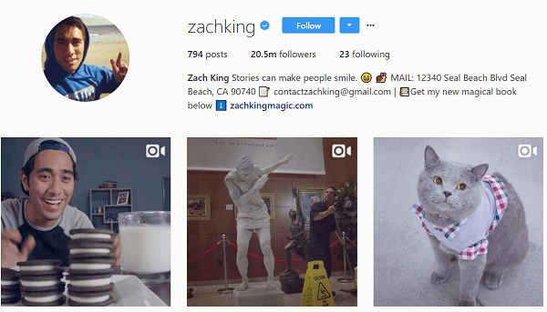 Chociaż początkowo użył Instagrama do ponownego opublikowania swoich Vines, Zach wkrótce zaczął tworzyć oryginalne treści na Instagramie.