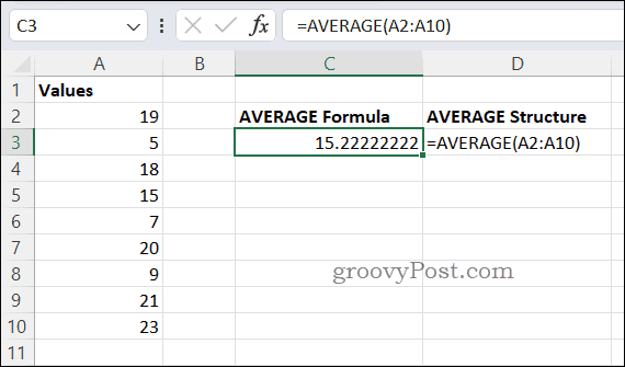 Przykładowa formuła ŚREDNIA w Excelu