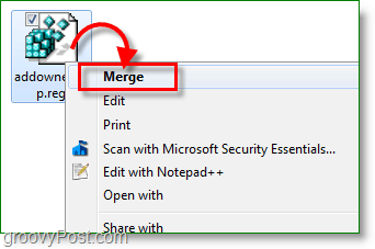 Zrzut ekranu systemu Windows 7 - scal poprawkę klucza rejestru