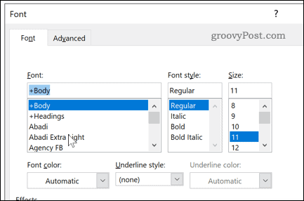 Ustawienia czcionek w programie Word