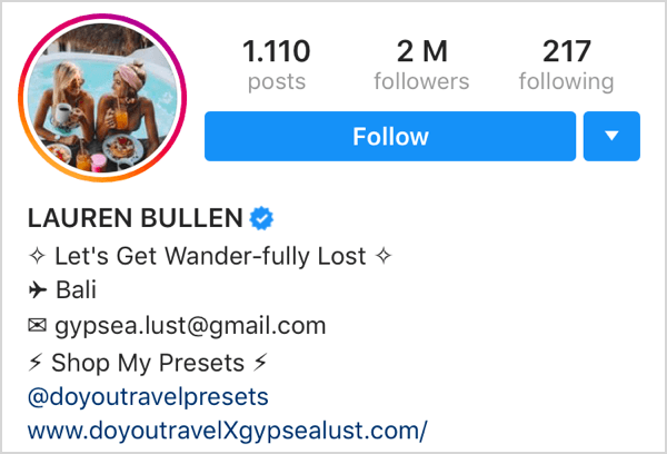 przykład profilu na Instagramie z emoji obok każdego uchwytu w bio