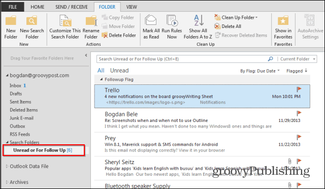 Kontynuacja folderów wyszukiwania w programie Outlook 2013