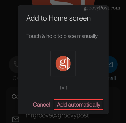 dodaj kontakt automatycznie na ekranie głównym Androida